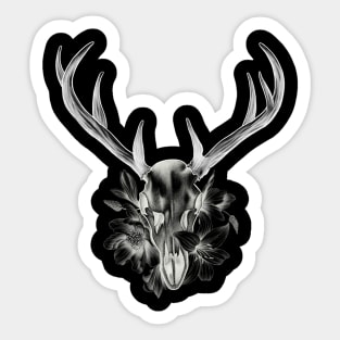 Deer Skull with Antlers in a Bed of Flowers and Lilys T-Shirt Sticker